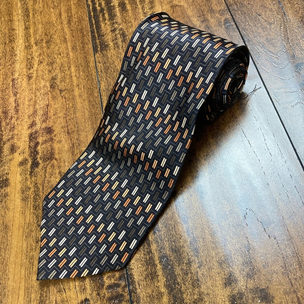ALEXANDER JULIAN COLOURS 100% Silk Men’s Tie Geometric Shapes Brown Copper